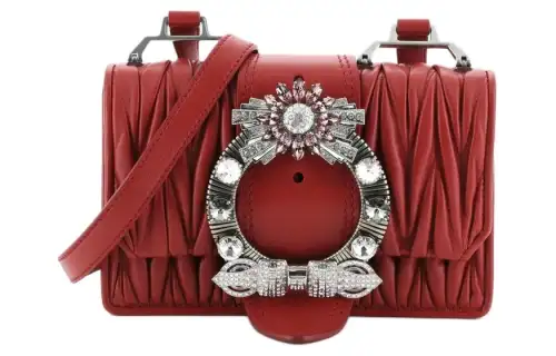 MIU MIU Rhinestone With Leather Shoulder Bag, Crossbody Bag Small Women's Red