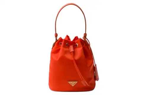 PRADA Fabric With Leather Bucket Bag, Shoulder Bag, Crossbody Bag, Handbag Mini Women's Orange