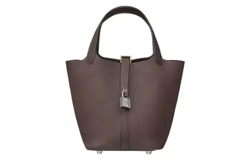 HERMES Picotin Lock Barenia Faubourg Calfskin Basket Bag, Bucket Bag, Handbag 18 Women's 46 Ebene Ebony
