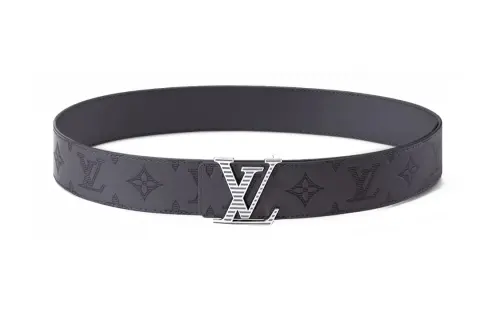 LOUIS VUITTON Leather Belts Men's Gray Width 4cm