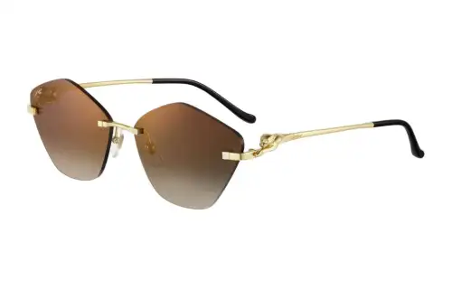 CARTIER Metal Irregular Shape Sunglasses Unisex Gold