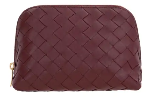 Bottega Veneta Calfskin Makeup Bag Women's Cherry Red