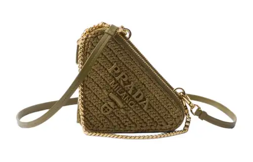 PRADA Woven Fabric One Shoulder Crossbody Clutch Mini Women's Olive Green