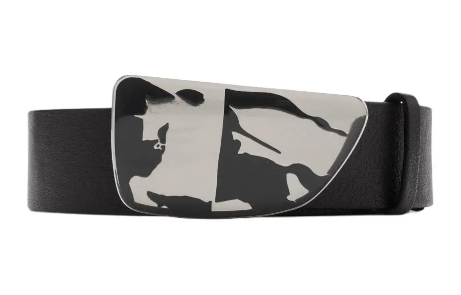 Burberry Equestrian Knight Emblem Leather Belts Men's Black Width 3.5CM