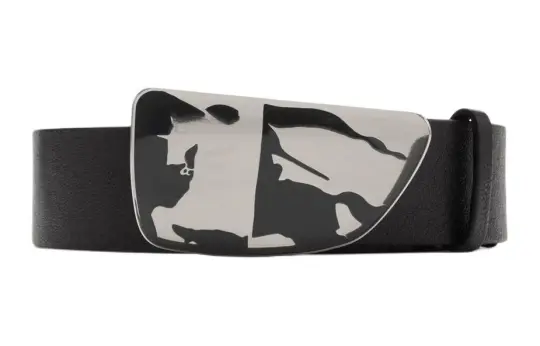 Burberry Equestrian Knight Emblem Leather Belts Men's Black Width 3.5CM