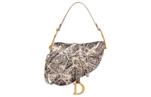DIOR Saddle Smooth Cow Leather Saddle Bag, Shoulder Bag, Crossbody Bag, Handbag Women's Beige & Marine Blue
