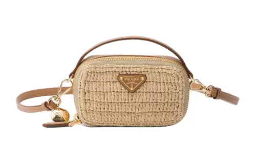 PRADA Woven Fabric With Leather Shoulder Bag, Crossbody Bag Mini Women's Neutral Color