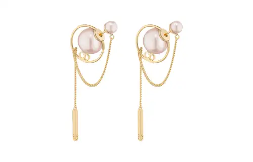 DIOR Metal Resin Stud Earrings Women's Pink