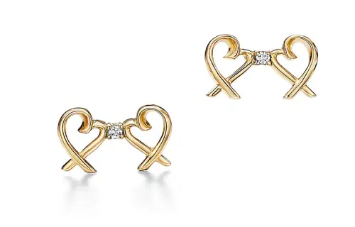 Tiffany & CO. 1990-2000s 18K yellow gold Double Loving Heart stud earrings