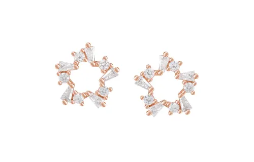 TEEX Cute golden universal earrings, pink gold, micro incrustation, simple and elegant design, gold and silver