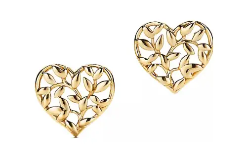 TIFFANY & CO. Tiffany Paloma Picasso Series Olive Leaf Heart-Shaped 18K Gold Stud Earrings Women's Gold