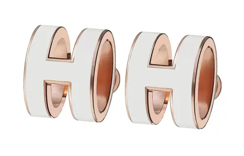 HERMES POP H Rose Gold Lacquer Finish Stud Earrings Women's