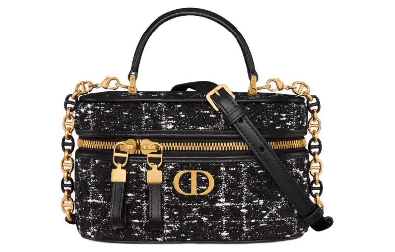 DIOR Embroidered Tweed Handbag, Shoulder Bag, Crossbody Bag Mini Women's Black