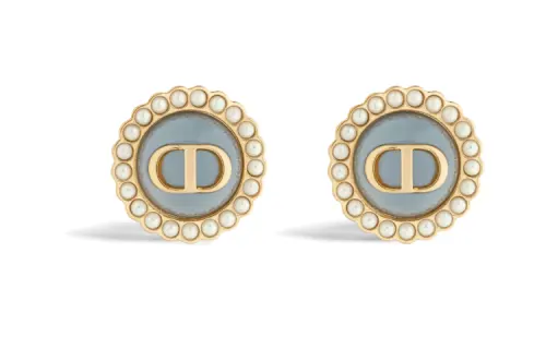 DIOR Metal, Resin, Glass, Pearl Stud Earrings Women's Gold