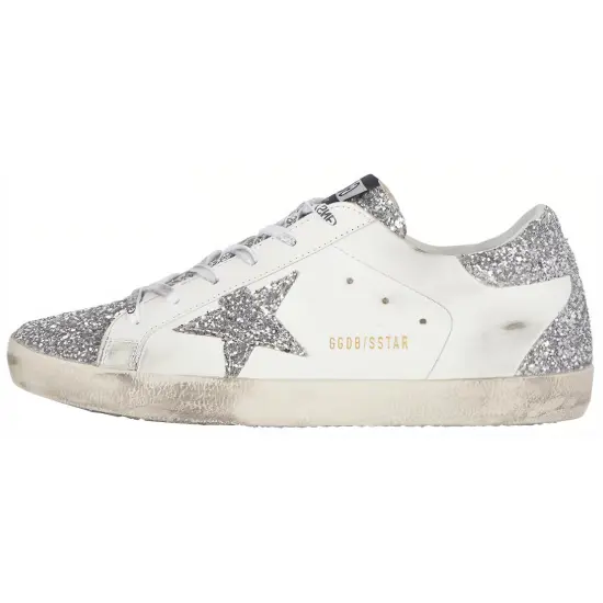 Golden Goose Super-Star Skateboard Shoes Women's Low-top White Sequins Silver Tail