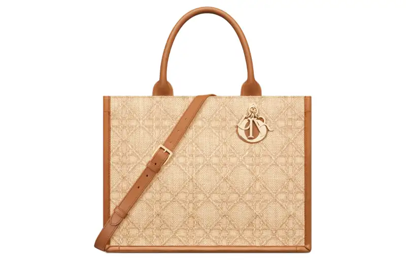 DIOR BookTote Raffia Tote Bag, Shopping Bag, Shoulder Bag, Crossbody Bag, Handbag Medium Women's Beige