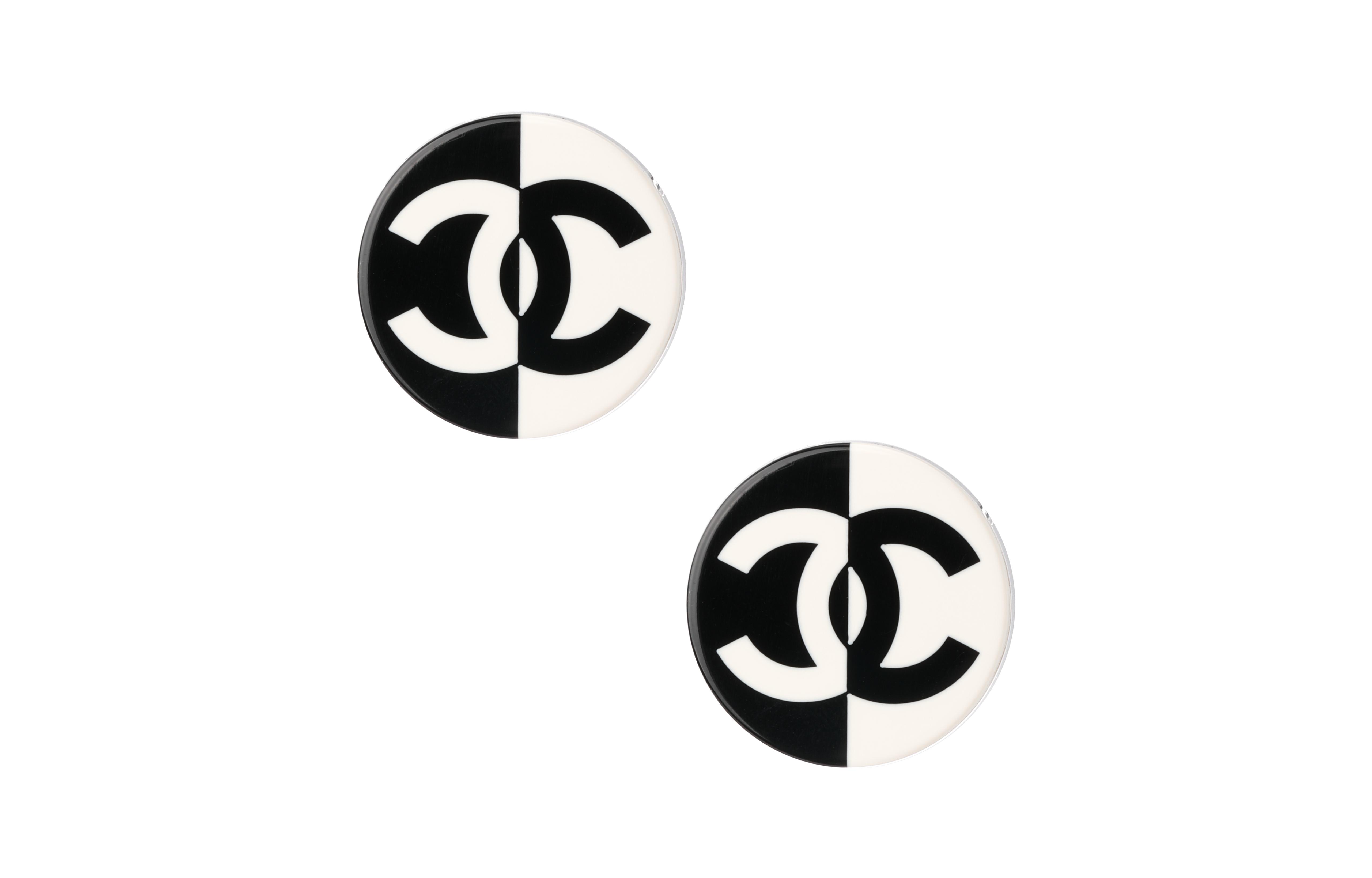 CHANEL Stud Earrings Women's Black White Two Tone