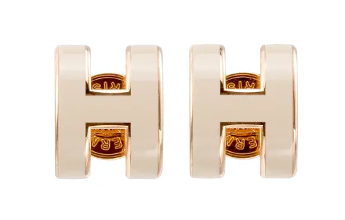 HERMES POP H Gold Plated Stud Earrings Women's Rose Gold/Light Umber
