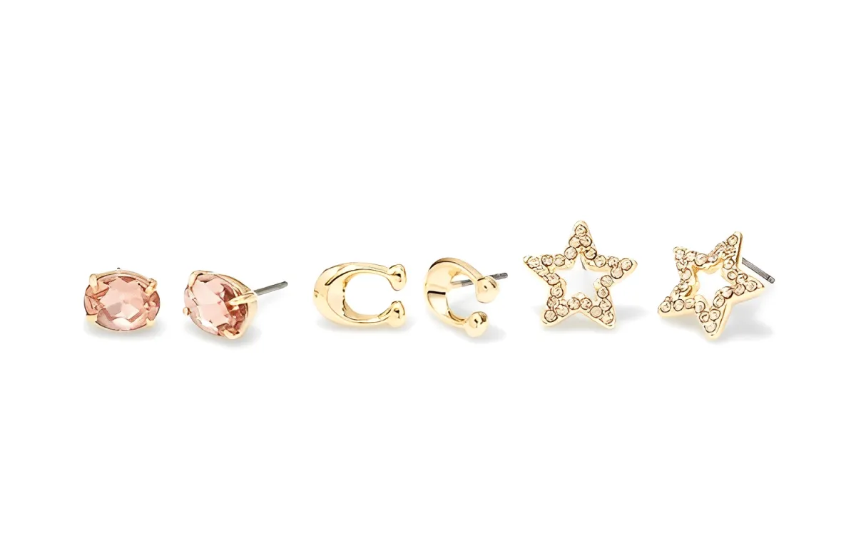COACH Brass Plated Stud Earrings Women's Gold