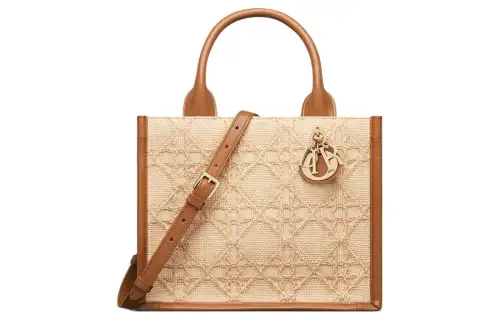 DIOR BookTote Wicker Pattern Raffia Grass Shoulder Bag, Crossbody Bag, Handbag Small Women's Beige