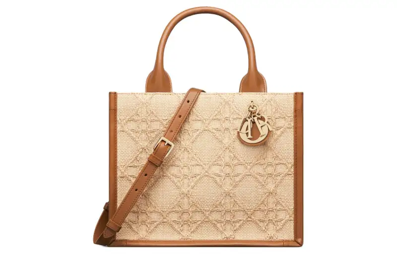 DIOR BookTote Wicker Pattern Raffia Grass Shoulder Bag, Crossbody Bag, Handbag Small Women's Beige