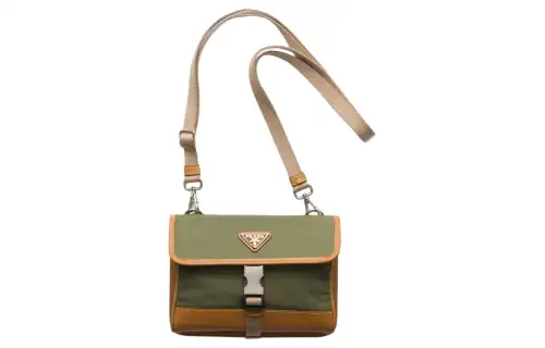 PRADA Leather With Nylon Shoulder Bag, Crossbody Bag Men's Khaki & Camel