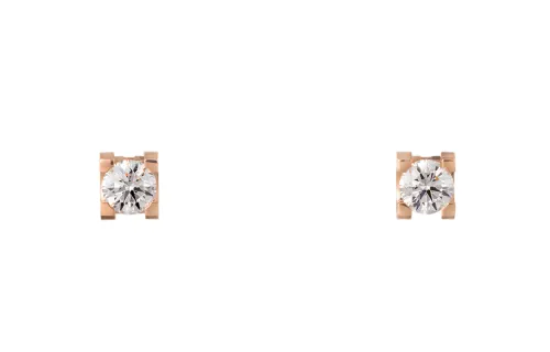CARTIER C DE CARTIER 18K Gold Diamond Stud Earrings Unisex Rose Gold