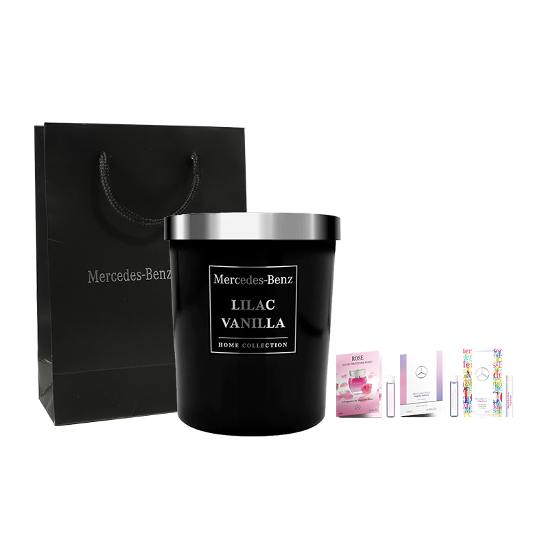 Mercedes Benz, fragrant perfumed candle with a light fragrance, floral perfume, 180g, 1.5 ml, 1 ml