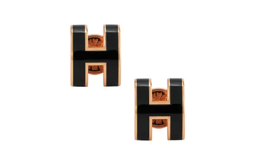 HERMES Metal Stud Earrings Women's Rose Gold