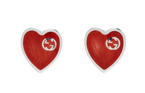 GUCCI GG 925 Sterling Silver Stud Earrings Unisex Red