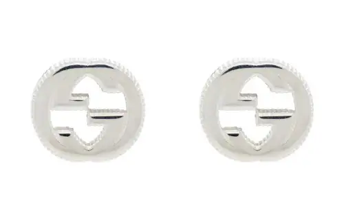 GUCCI Interlocking 925 Sterling Silver Stud Earrings Unisex