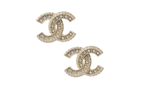 CHANEL Crystal Cc Stud Earrings