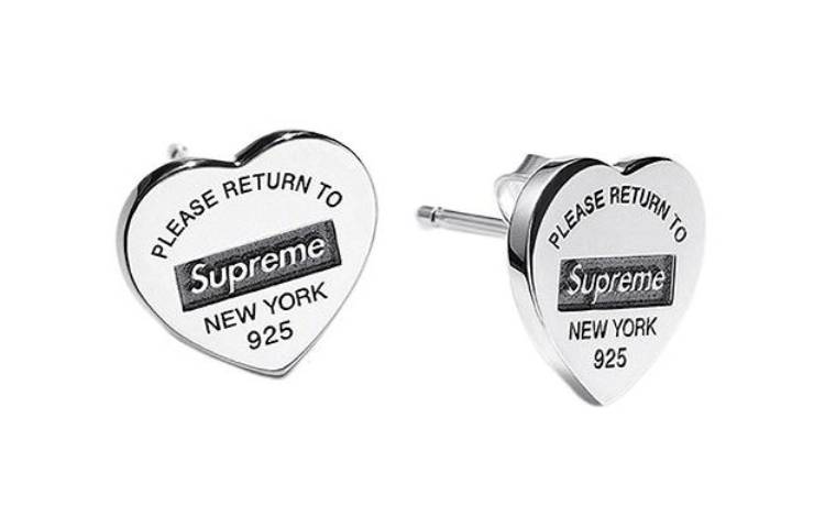 Supreme TIFFANY & CO./Tiffany FW21, неделя 12, Серьги-гвоздики Tiffany Heart Tag, серьги из стерлингового серебра мужские и женские фасон унисекс для влюбленной пары стиль серебряный