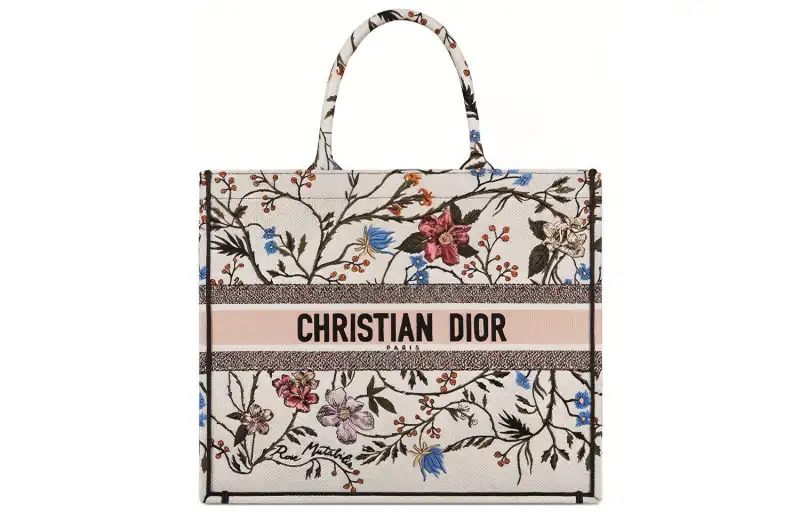 DIOR BookTote Handheld Embroidery Tote Bag, Shopping Bag, Handbag Women's Beige