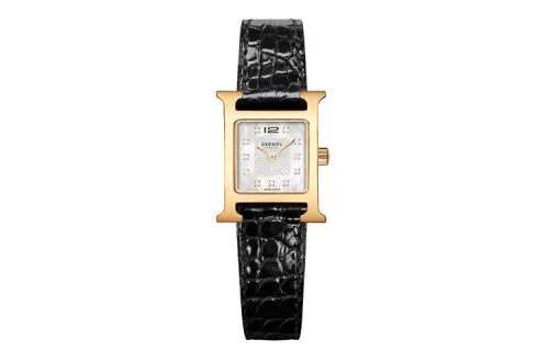 HERMES Heure H Wrist Watches Quartz Movement Crocodile Leather Strap 21mm White Dial Women's Watch