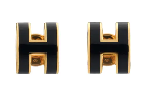 HERMES POP H Gold Plated Stud Earrings Women's