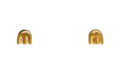 MIU MIU Letter Pattern Stud Earrings Women's Gold