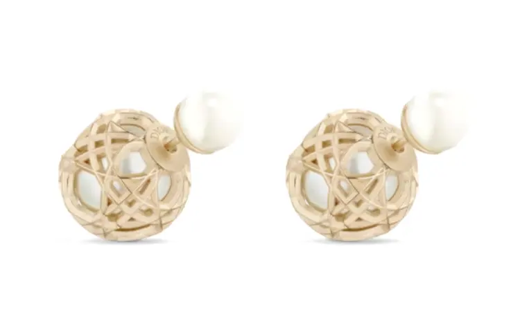 DIOR Metal, Resin, Pearl Stud Earrings Women's Gold