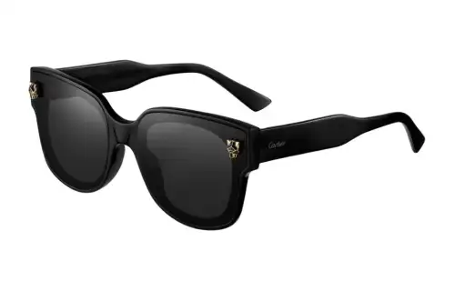 CARTIER Plate Frame Irregular Shape Sunglasses Unisex Black