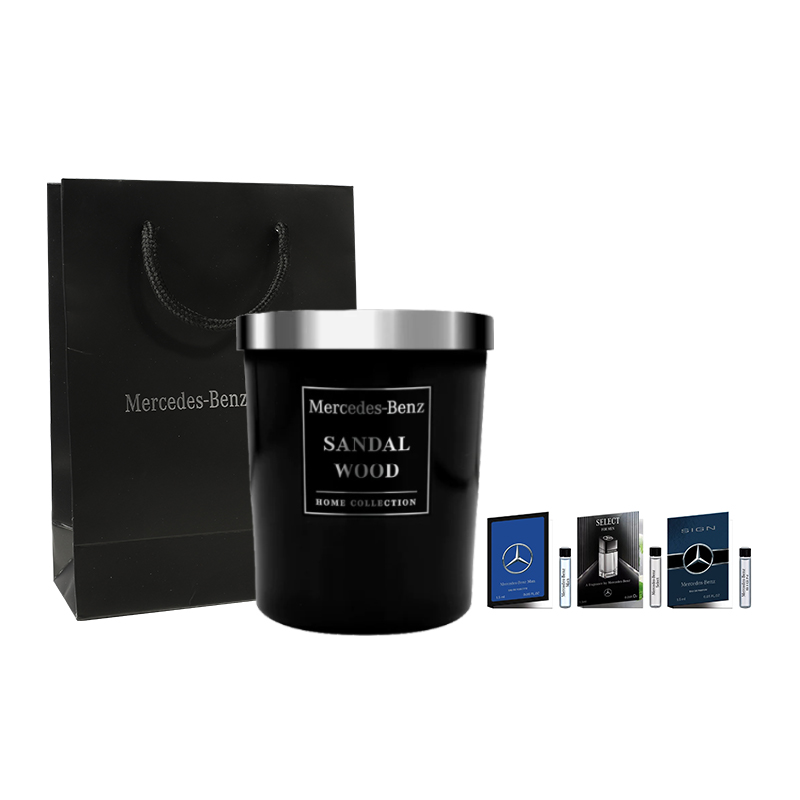 Mercedes Benz, fragrant perfumed candle sandalwood, perfume sample, amber wooden set, 180g, 3 piece set, 1.5 ml