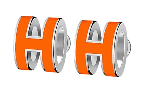 HERMES POP H Stud Earrings Women's Orange