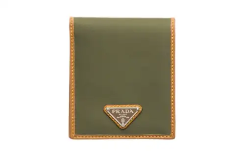 PRADA Recycled Nylon Wallet Men's Army Green & Caramel