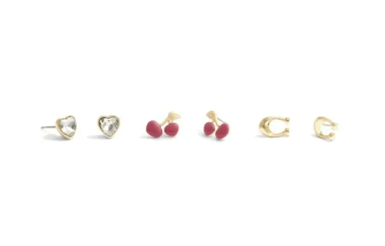 COACH Electroplated, Brass, Enamel, Glass, Cubic Zirconia, Titanium Rod Stud Earrings Women's Multicolor