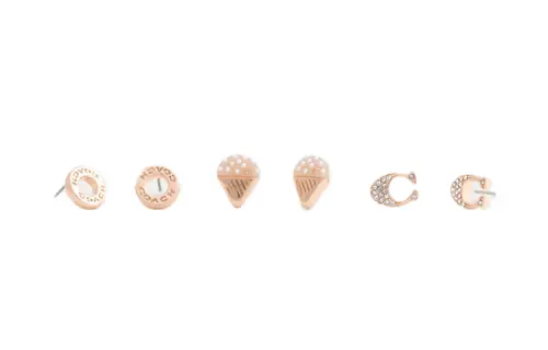 COACH Brass, Resin, Glass, Cubic Zirconia, Titanium Rod Stud Earrings Women's Rose Gold