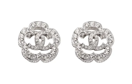CHANEL Rhinestone Metal Stud Earrings Women's