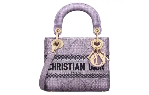 DIOR Lady D Lite Raffia Fiber Handbag, Shoulder Bag, Crossbody Bag, Handbag Mini Women's Light Purple