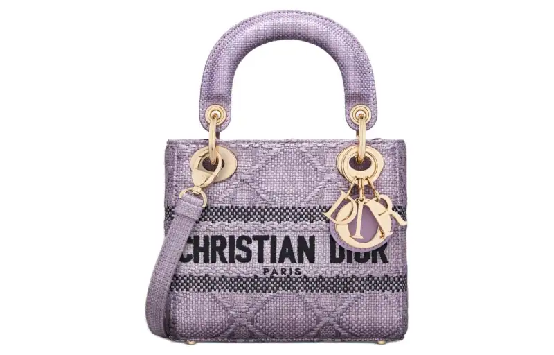 DIOR Lady D Lite Raffia Fiber Handbag, Shoulder Bag, Crossbody Bag, Handbag Mini Women's Light Purple