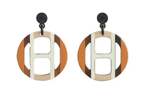 HERMES H Equipe Bubali Cornu Stud Earrings Women's