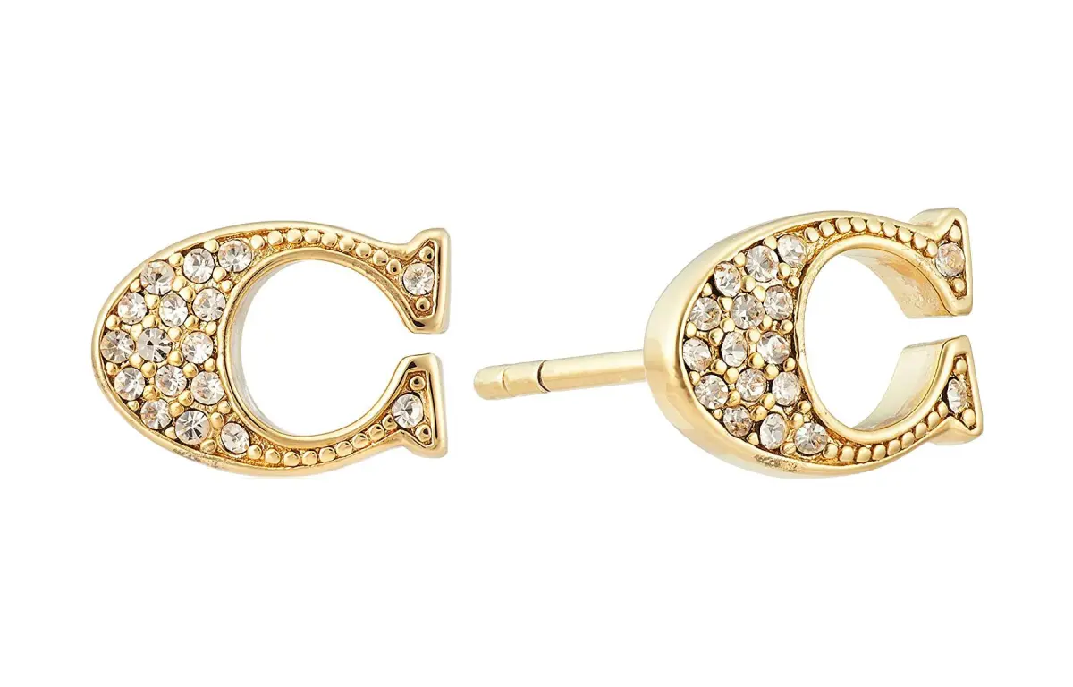 COACH Brass Rhinestone Stud Earrings Women's Gold
