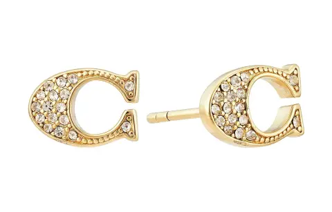 COACH Brass Rhinestone Stud Earrings Women's Gold